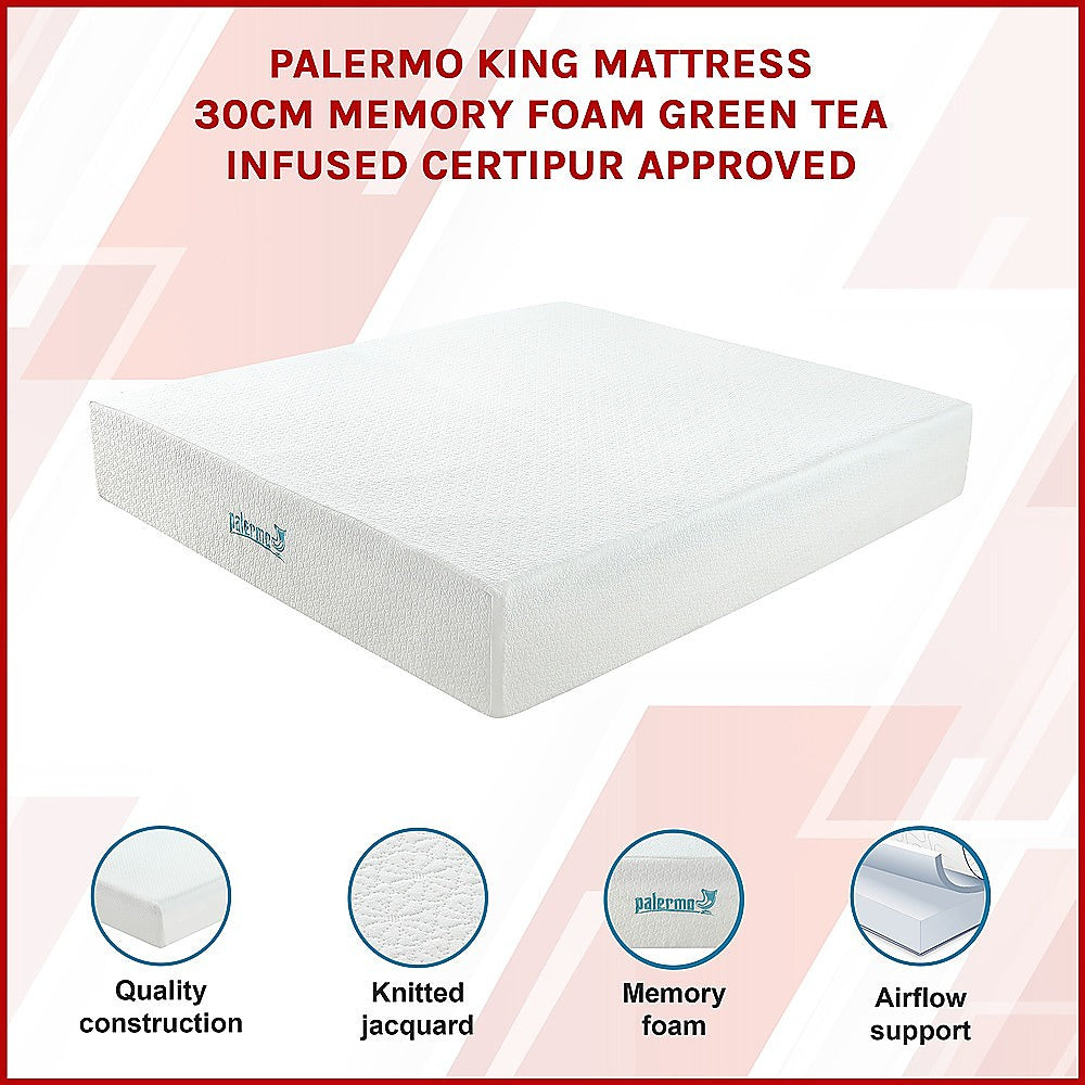 King 30cm Green Tea Memory Foam Mattress – Cooling Comfort with CertiPUR-US® Certified Foam