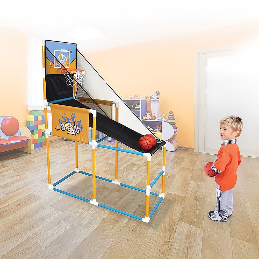 Kids Basketball Hoop Arcade Game with 2 Inflatable Balls and Air Pump Set