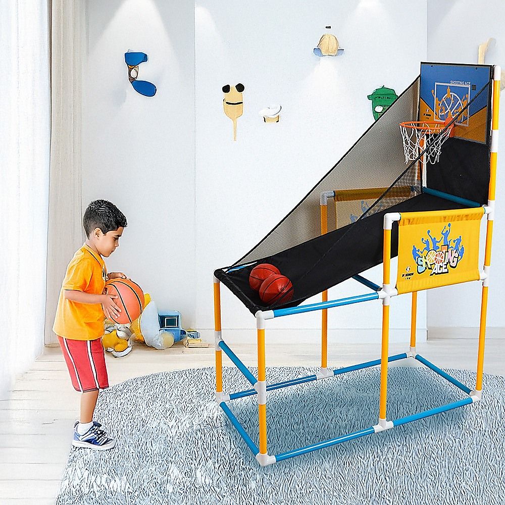 Kids Basketball Hoop Arcade Game with 2 Inflatable Balls and Air Pump Set