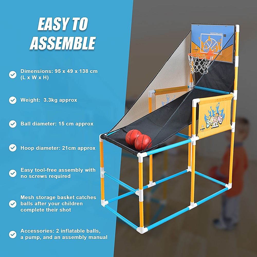 Kids Basketball Hoop Arcade Game with 2 Inflatable Balls and Air Pump Set