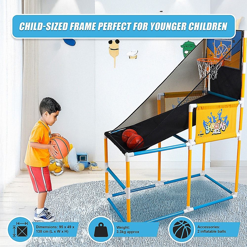 Kids Basketball Hoop Arcade Game with 2 Inflatable Balls and Air Pump Set