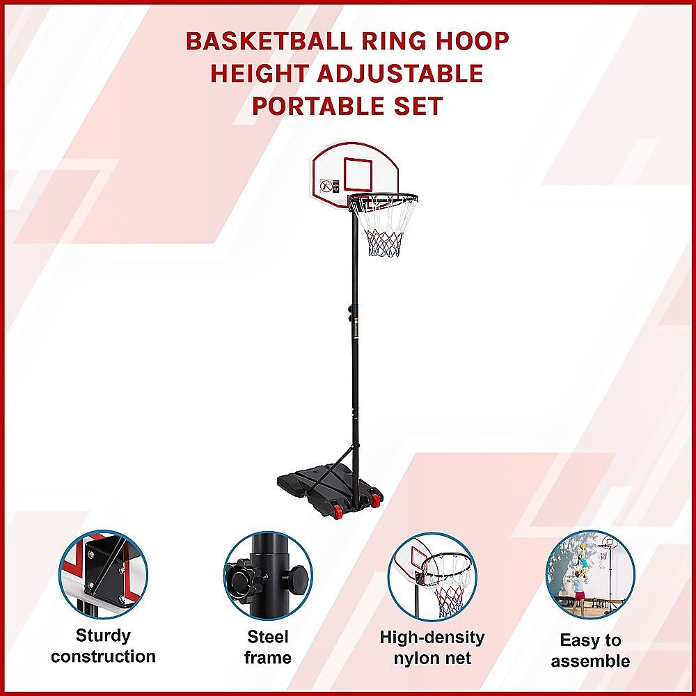 Basketball Ring Hoop Height Adjustable Portable Set, Steel and PE Build