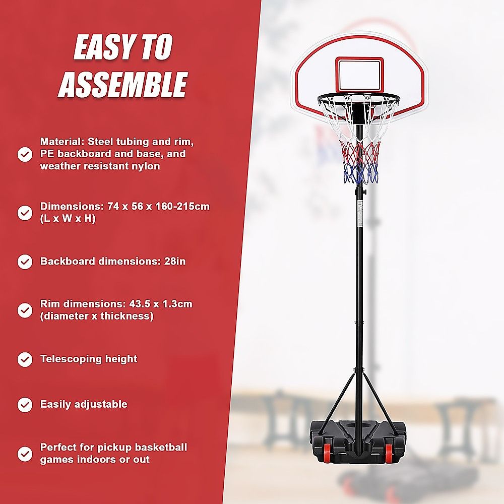 Basketball Ring Hoop Height Adjustable Portable Set, Steel and PE Build