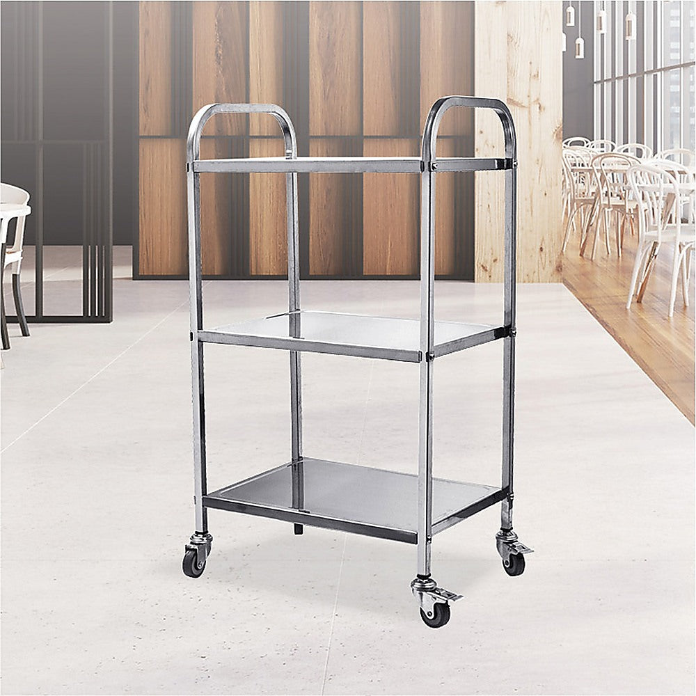 3 Tiers Food Trolley Cart Stainless Steel Utility Kitchen Dining Service