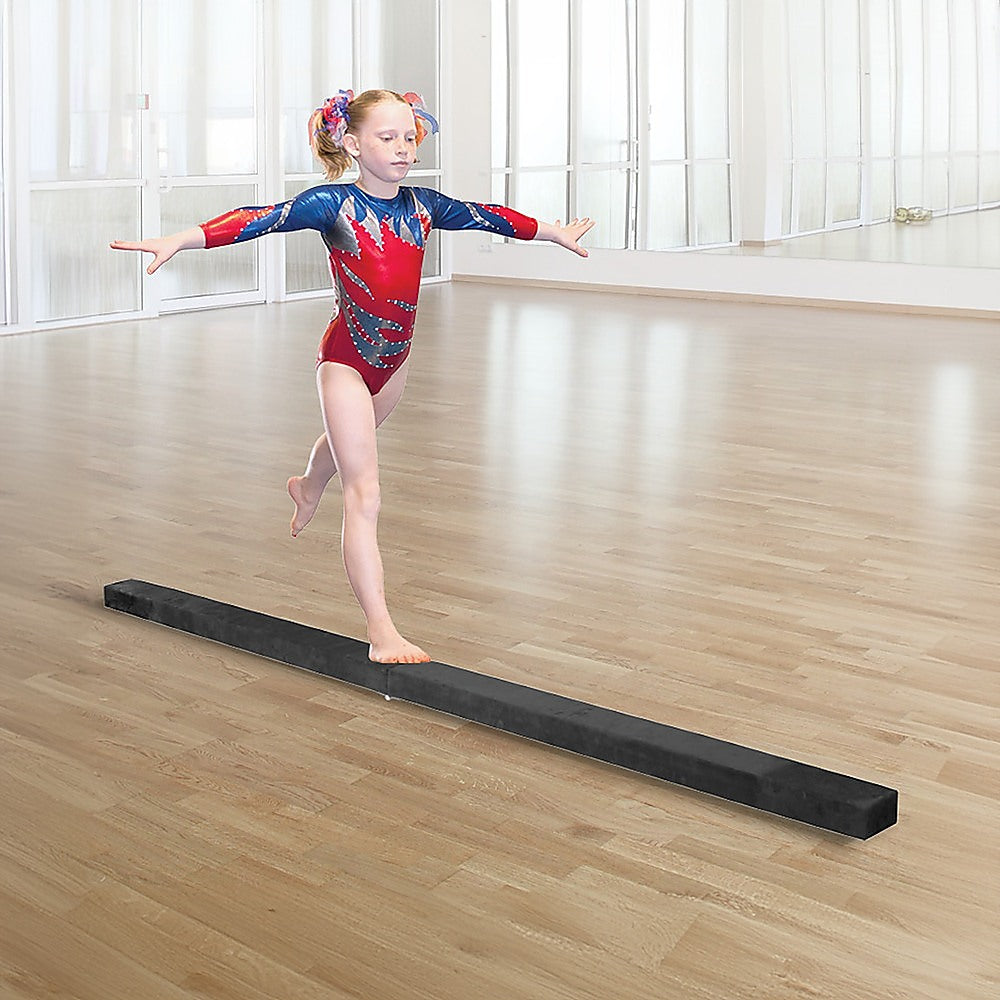 2.4m 8FT Gymnastics Folding Balance Beam Black Synthetic Suede