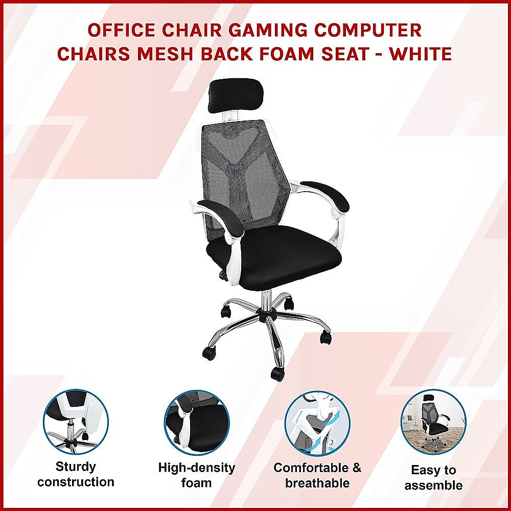 Office Chair – Ergonomic Mesh Back Computer Desk White Chair with Padded Foam Seat