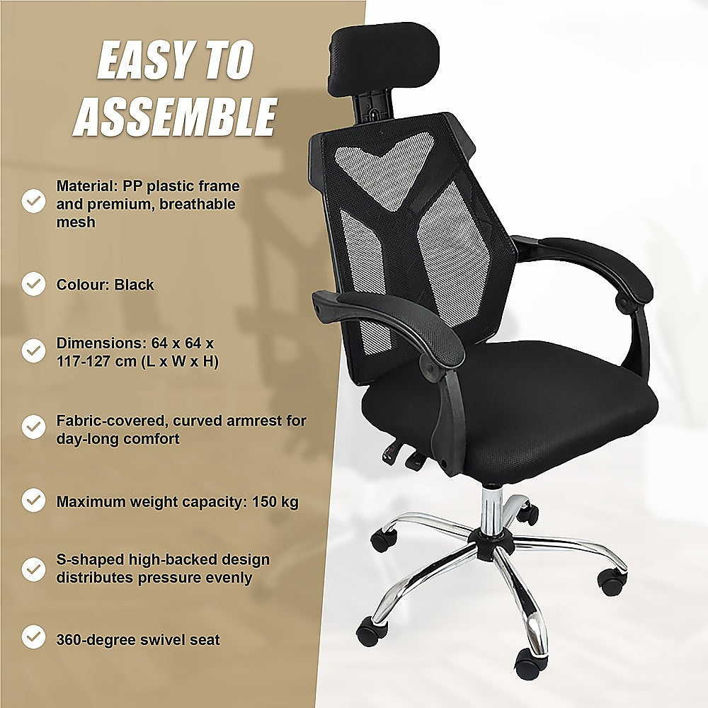 Office Chair – Ergonomic Mesh Back Computer Desk Chair with Padded Foam Seat in Black