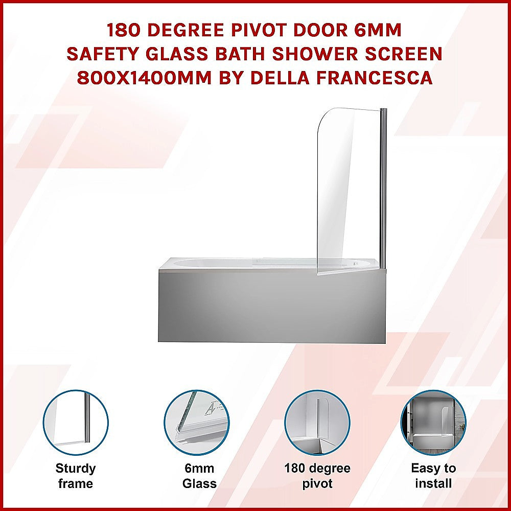 180 Degree Pivot Door 6mm Safety Glass Bath Shower Screen 800x1400mm By
