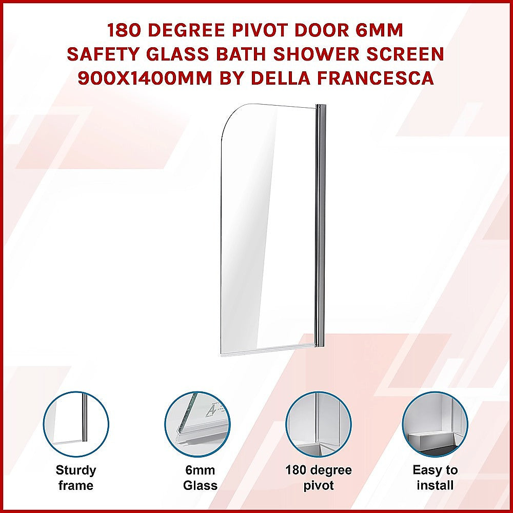 180 Degree Pivot Door 6mm Safety Glass Bath Shower Screen 900x1400mm By