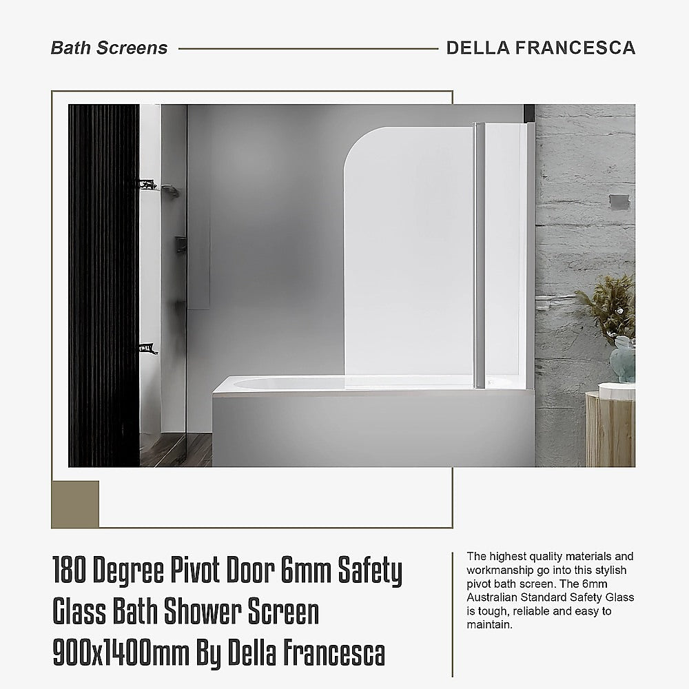 180 Degree Pivot Door 6mm Safety Glass Bath Shower Screen 900x1400mm By