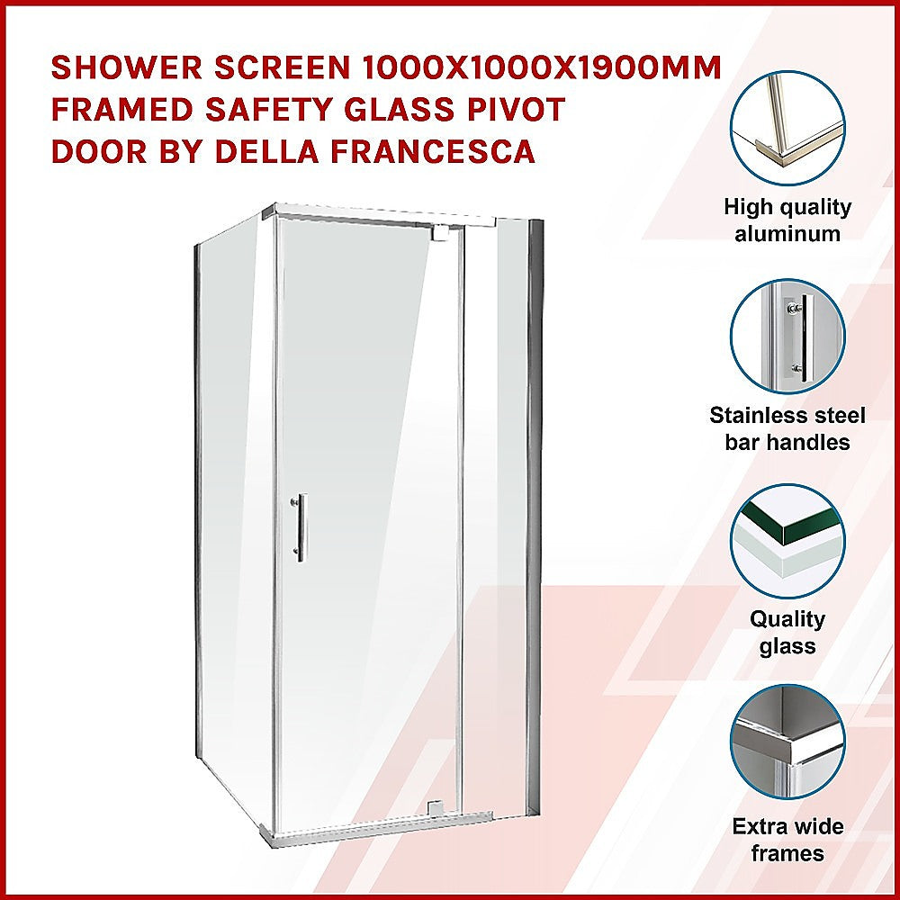 Shower Screen 1000x1000x1900mm Framed Safety Glass Pivot Door By