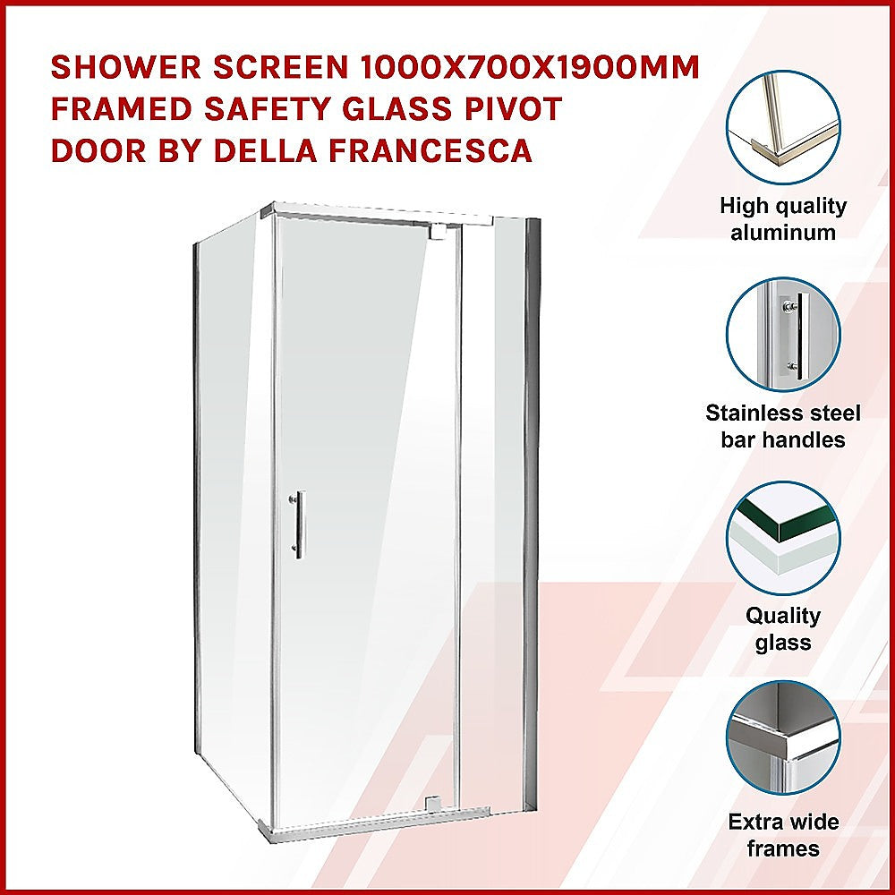 Shower Screen 1000x700x1900mm Framed Safety Glass Pivot Door By