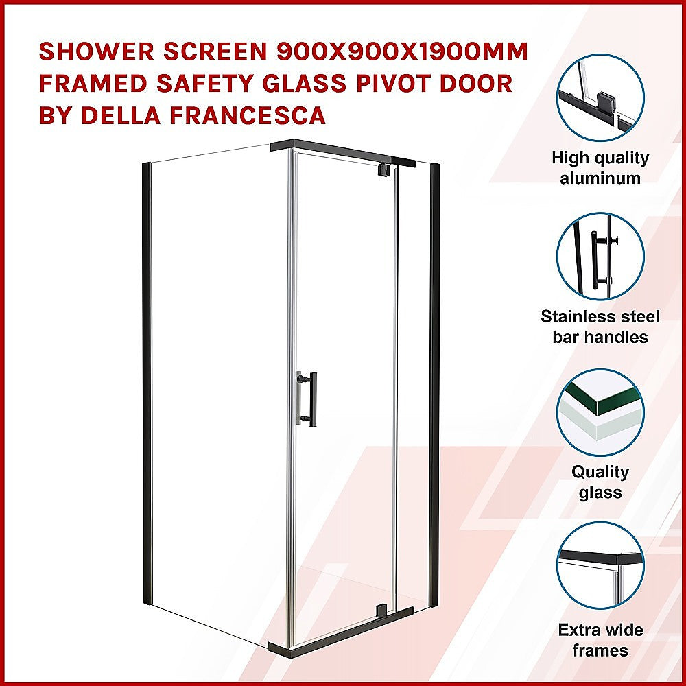 Shower Screen 900x900x1900mm Framed Safety Glass Pivot Door By