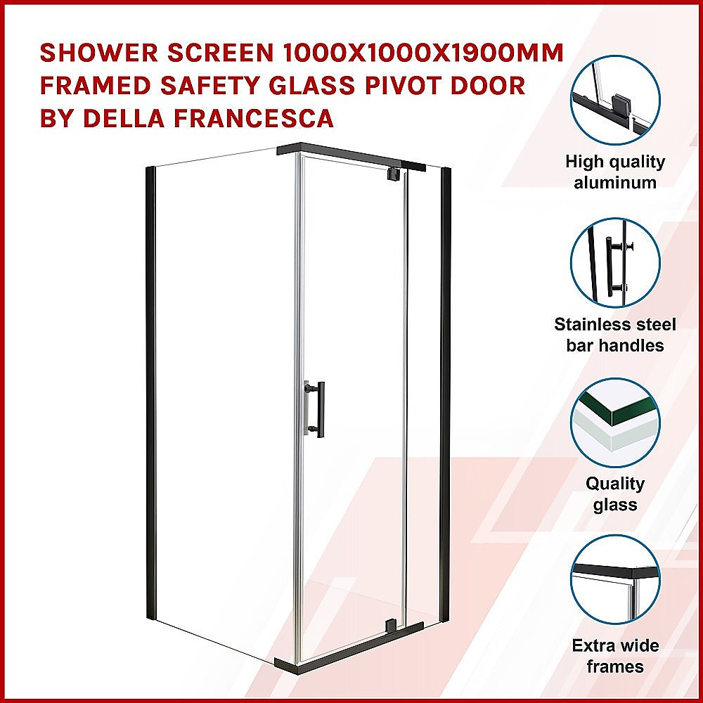 Shower Screen 1000x1000x1900mm Framed Safety Glass Pivot Door By