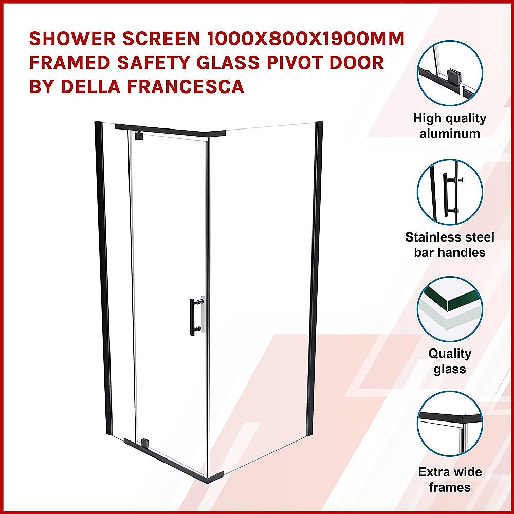Shower Screen 1000x800x1900mm Framed Safety Glass Pivot Door By