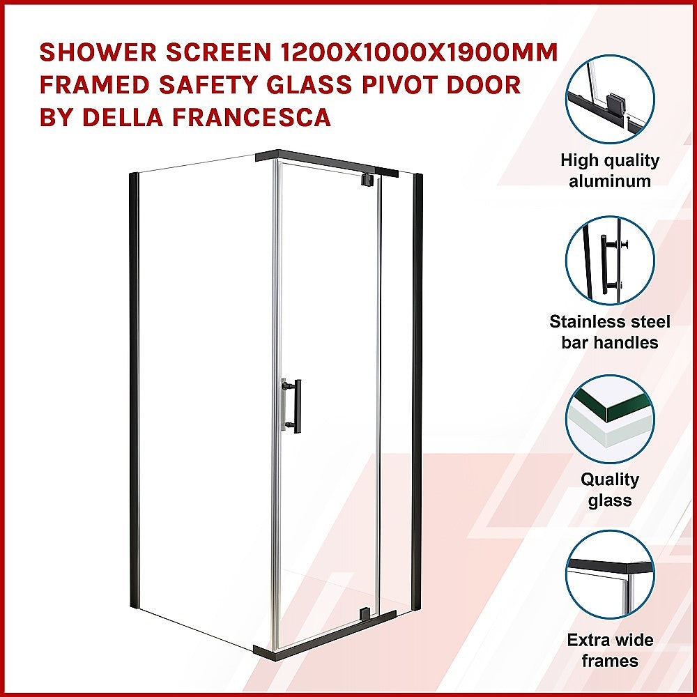 Shower Screen 1200x1000x1900mm Framed Safety Glass Pivot Door By