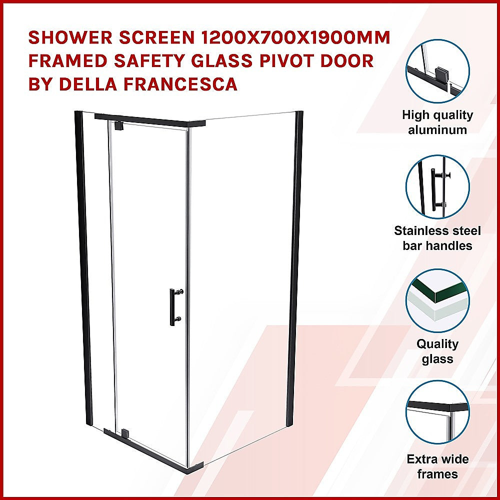 Shower Screen 1200x700x1900mm Framed Safety Glass Pivot Door By