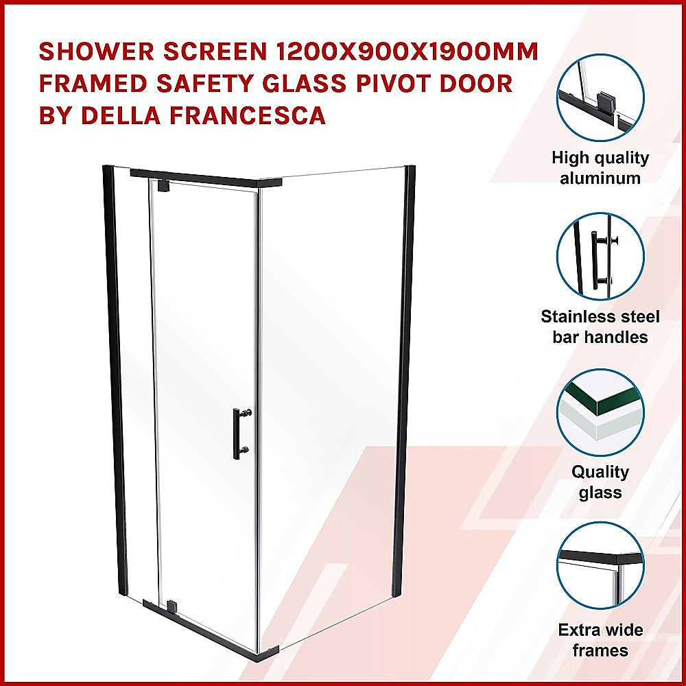 Shower Screen 1200x900x1900mm Framed Safety Glass Pivot Door By