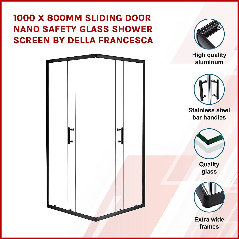 1000 x 800mm Sliding Door Nano Safety Glass Shower Screen By