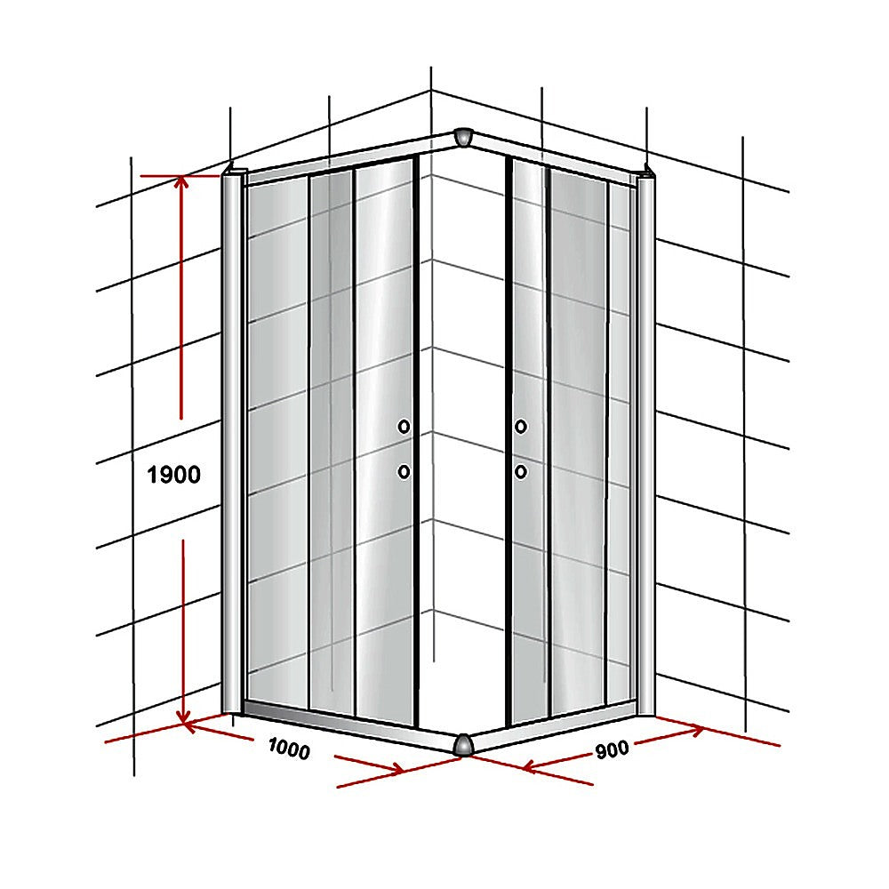 1000 x 900mm Sliding Door Nano Safety Glass Shower Screen By