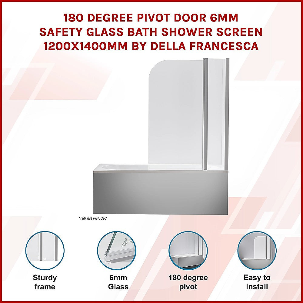 180 Degree Pivot Door 6mm Safety Glass Bath Shower Screen 1200x1400mm By