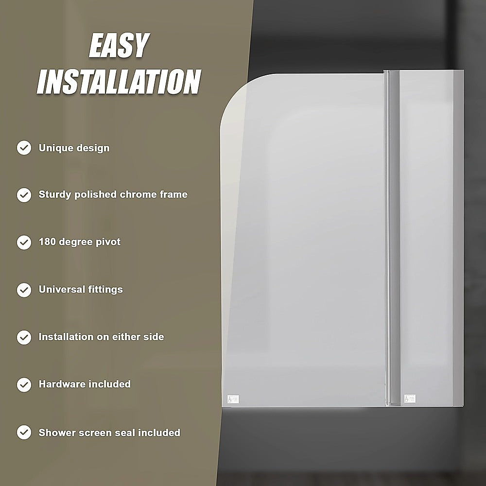 180 Degree Pivot Door 6mm Safety Glass Bath Shower Screen 1200x1400mm By