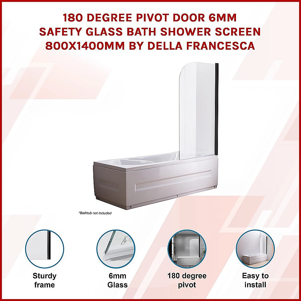 180 Degree Pivot Door 6mm Safety Glass Bath Shower Screen 800x1400mm By