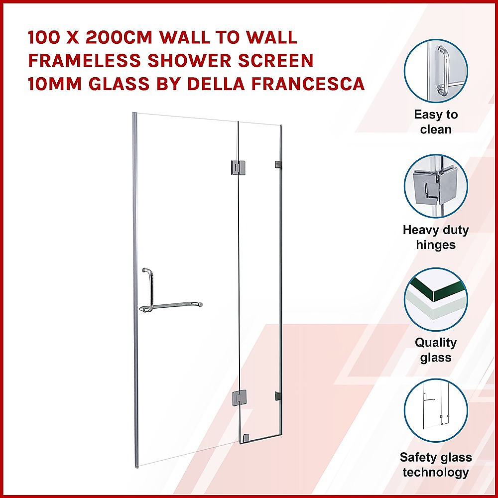 120 x 200cm Wall to Wall Frameless Shower Screen 10mm Glass By
