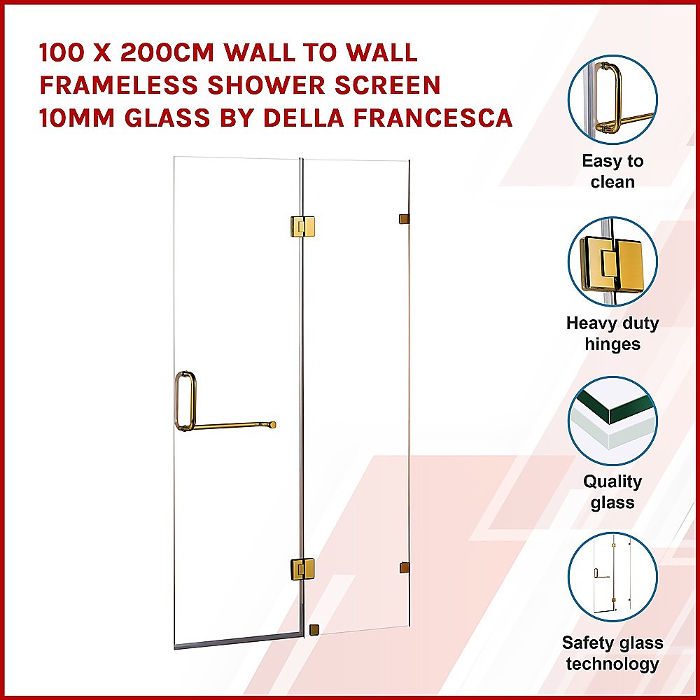 100 x 200cm Wall to Wall Frameless Shower Screen 10mm Glass By