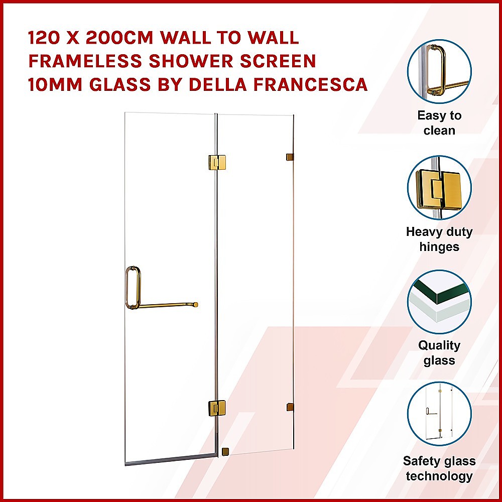 120 x 200cm Wall to Wall Frameless Shower Screen 10mm Glass By