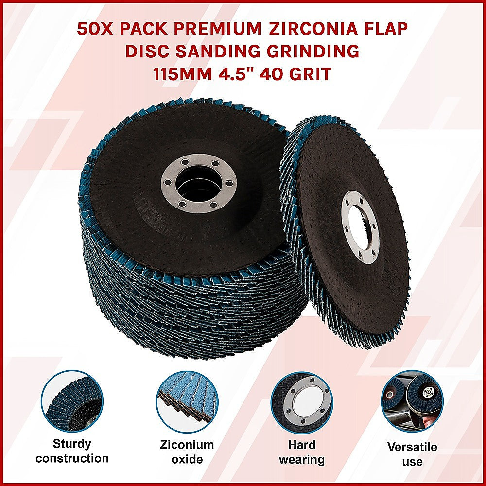 50x Pack Premium Zirconia Flap Disc Sanding Grinding 115mm 4.5