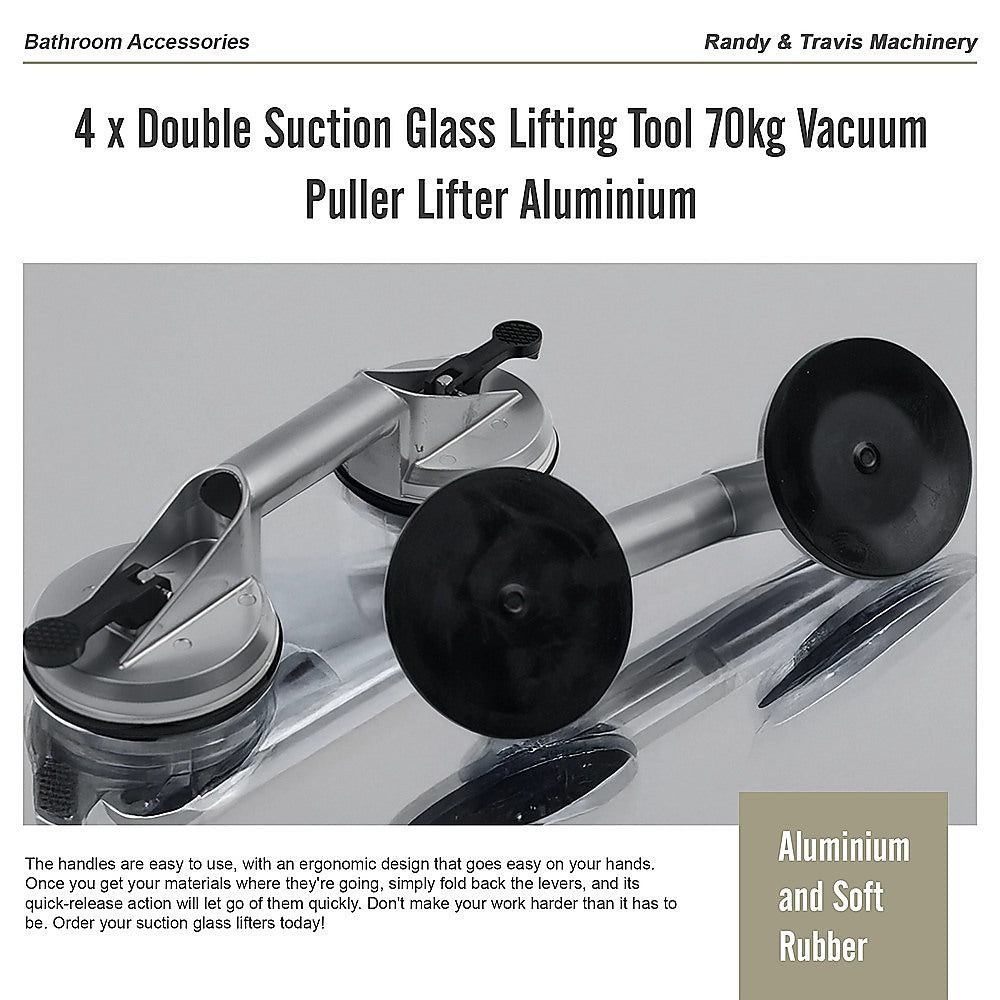4 x Double Suction Glass Lifting Tool 70kg Vacuum Puller Lifter Aluminium