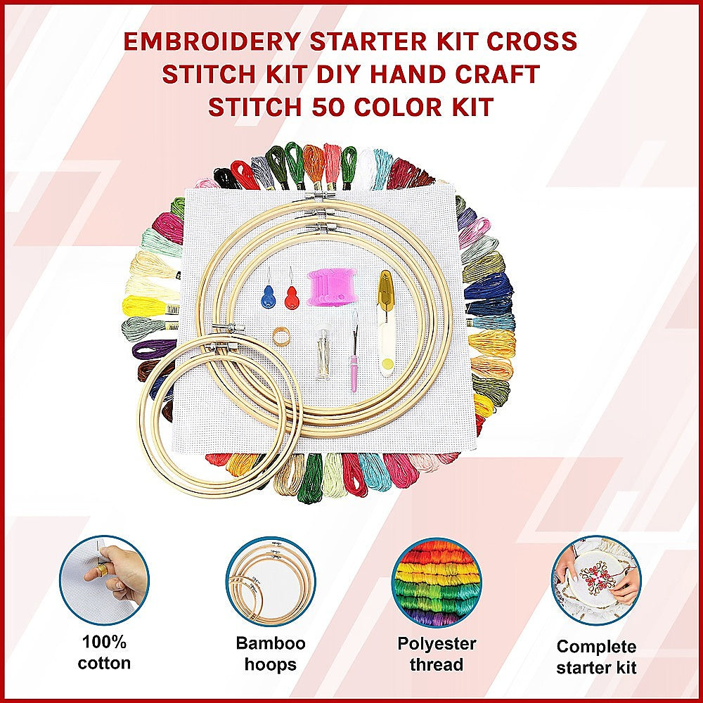 Embroidery Starter Kit Cross Stitch Kit DIY Hand Craft Stitch 50 Color Kit