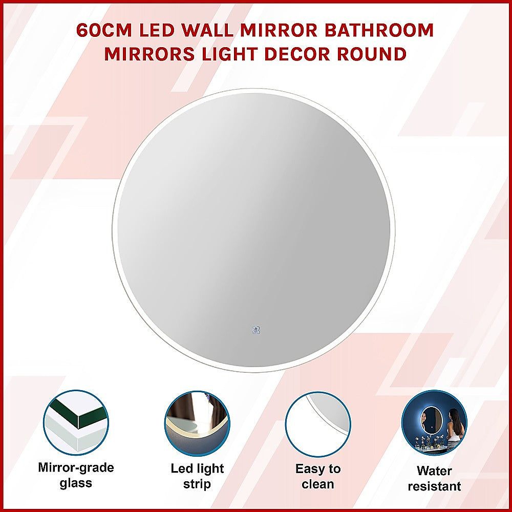 60cm LED Wall Mirror Bathroom Mirrors Light Decor Round