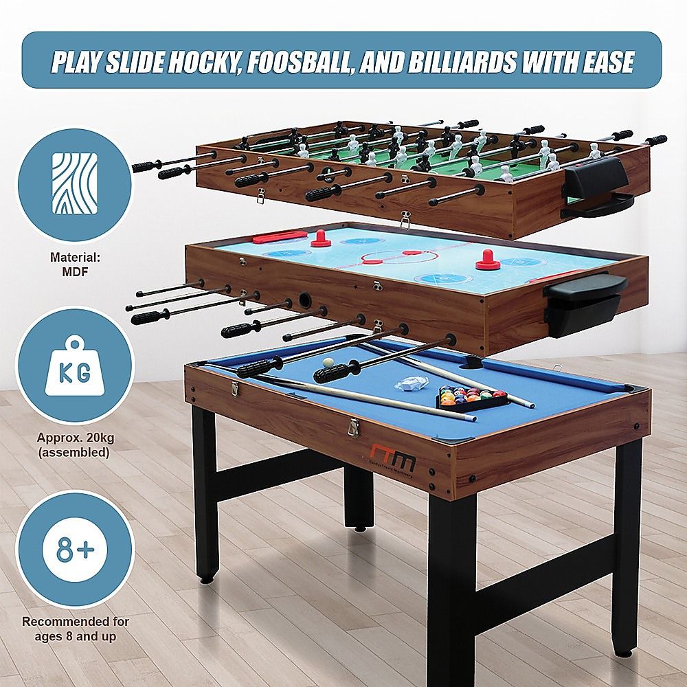 4FT 3-in-1 Games Foosball Soccer Hockey Pool Table, MDF, Ages 8 Plus Set