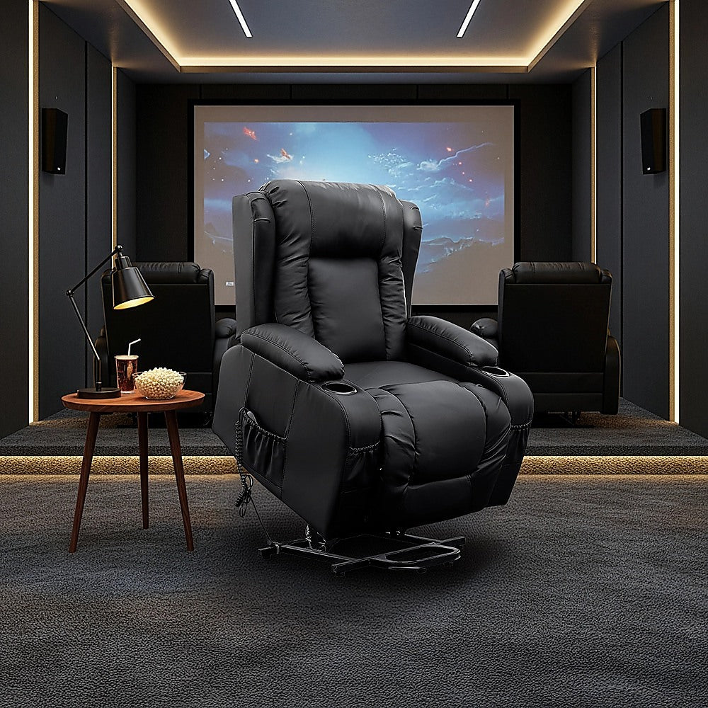 Recliner Chair Electric Massage Chair Lift Heated Leather Lounge Sofa Black