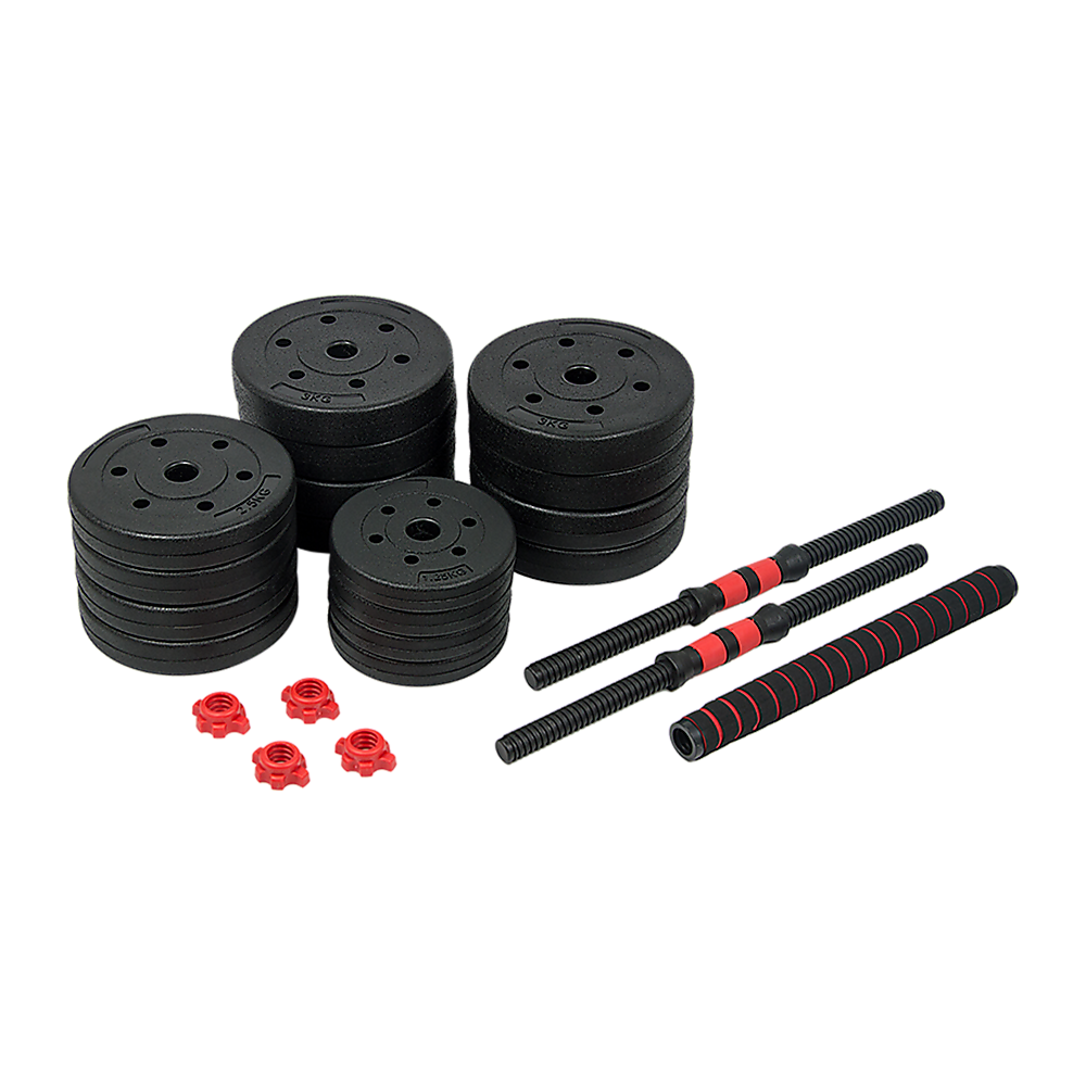 40kg Adjustable Rubber Dumbbell and Barbell Set with Chrome Bars for Home Gym