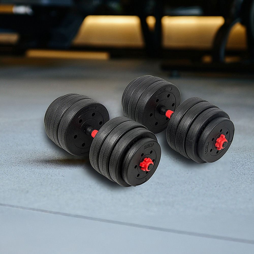40kg Adjustable Rubber Dumbbell and Barbell Set with Chrome Bars for Home Gym