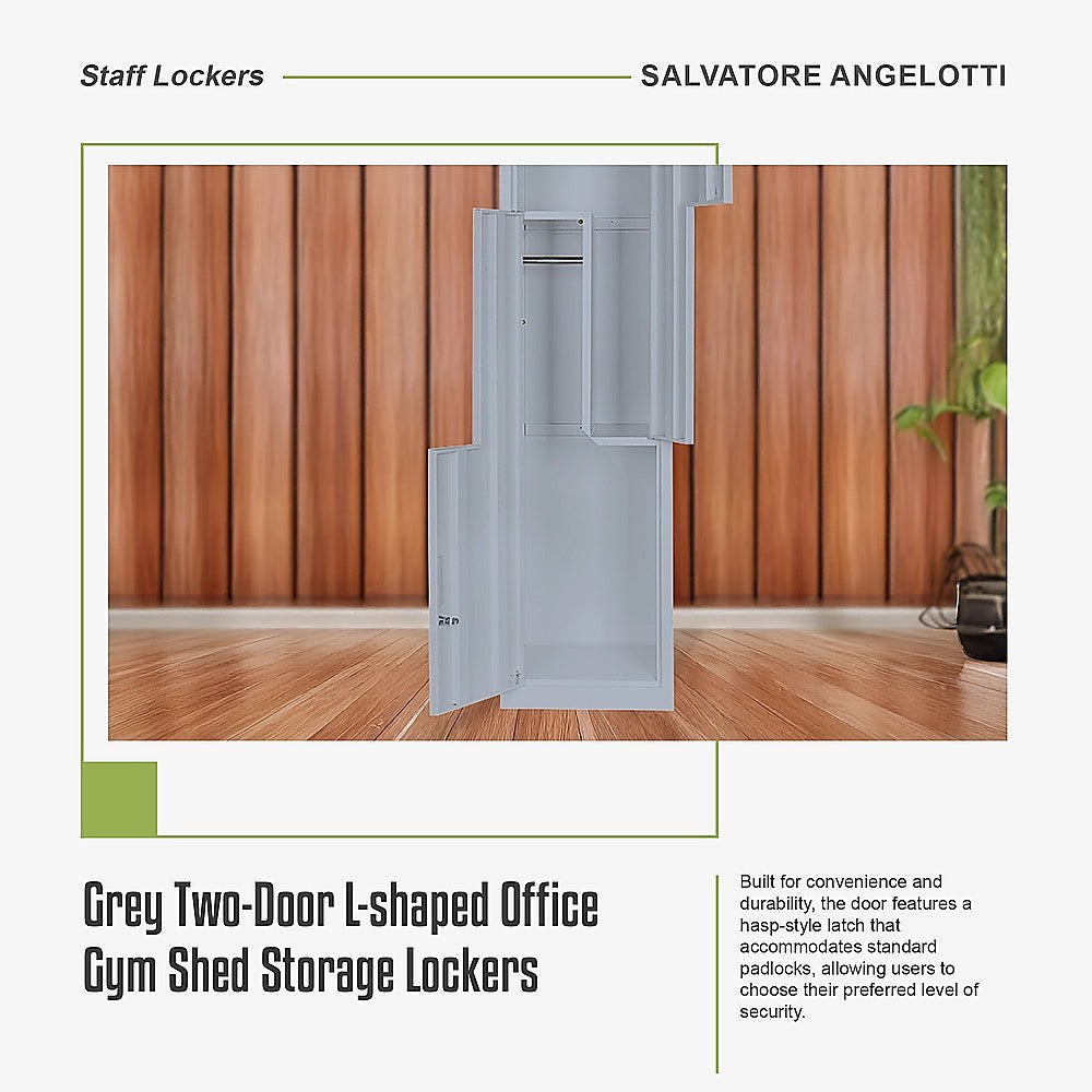 Grey Two-Door L-shaped Office Gym Shed Storage Lockers
