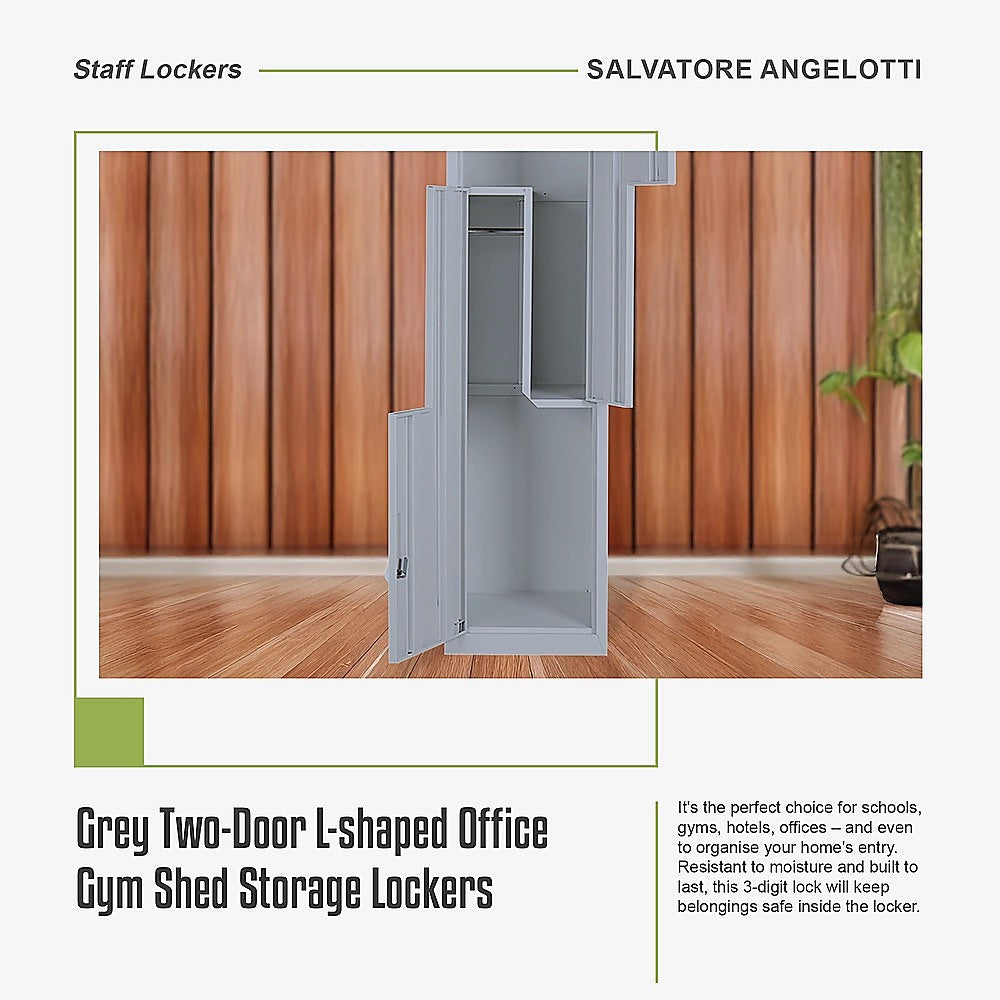 Grey Two-Door L-shaped Office Gym Shed Storage Lockers