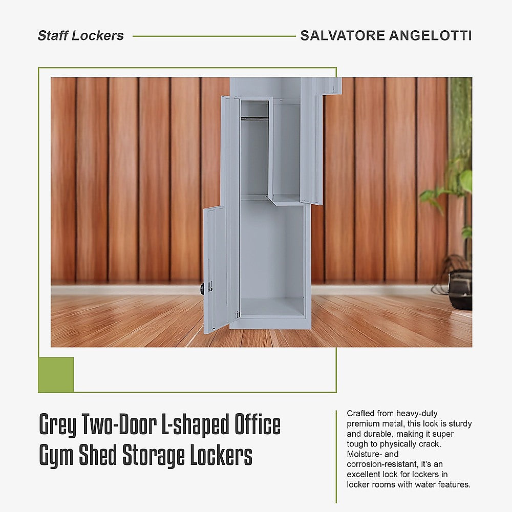 Grey Two-Door L-shaped Office Gym Shed Storage Lockers