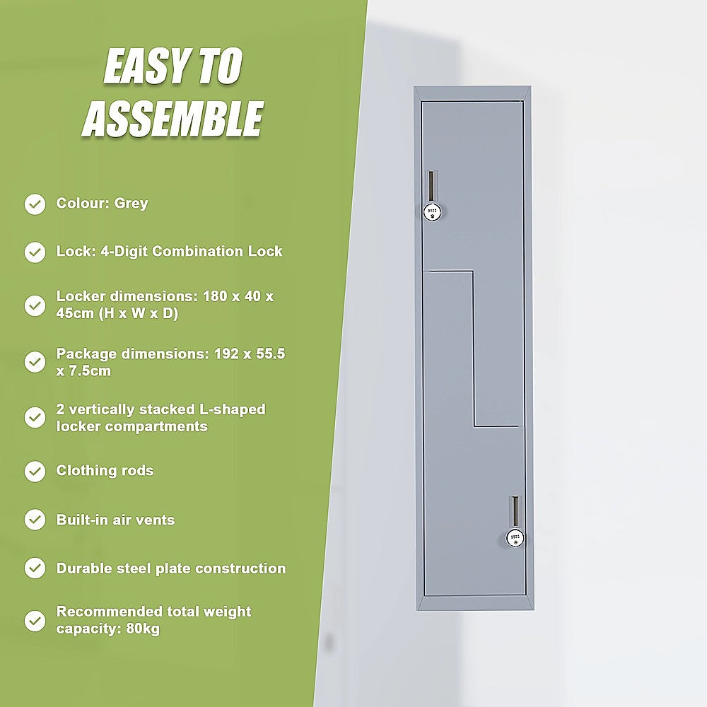 Grey Two-Door L-shaped Office Gym Shed Storage Lockers