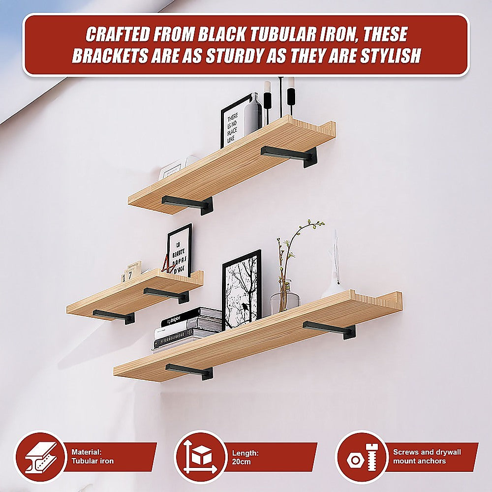 20cm Floating Shelf Brackets Industrial Metal Shelving Supports 4-Pack