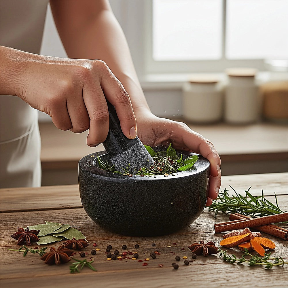 Large Pestle and Mortar Set Durable Granite Stone Spice & Herb Crusher