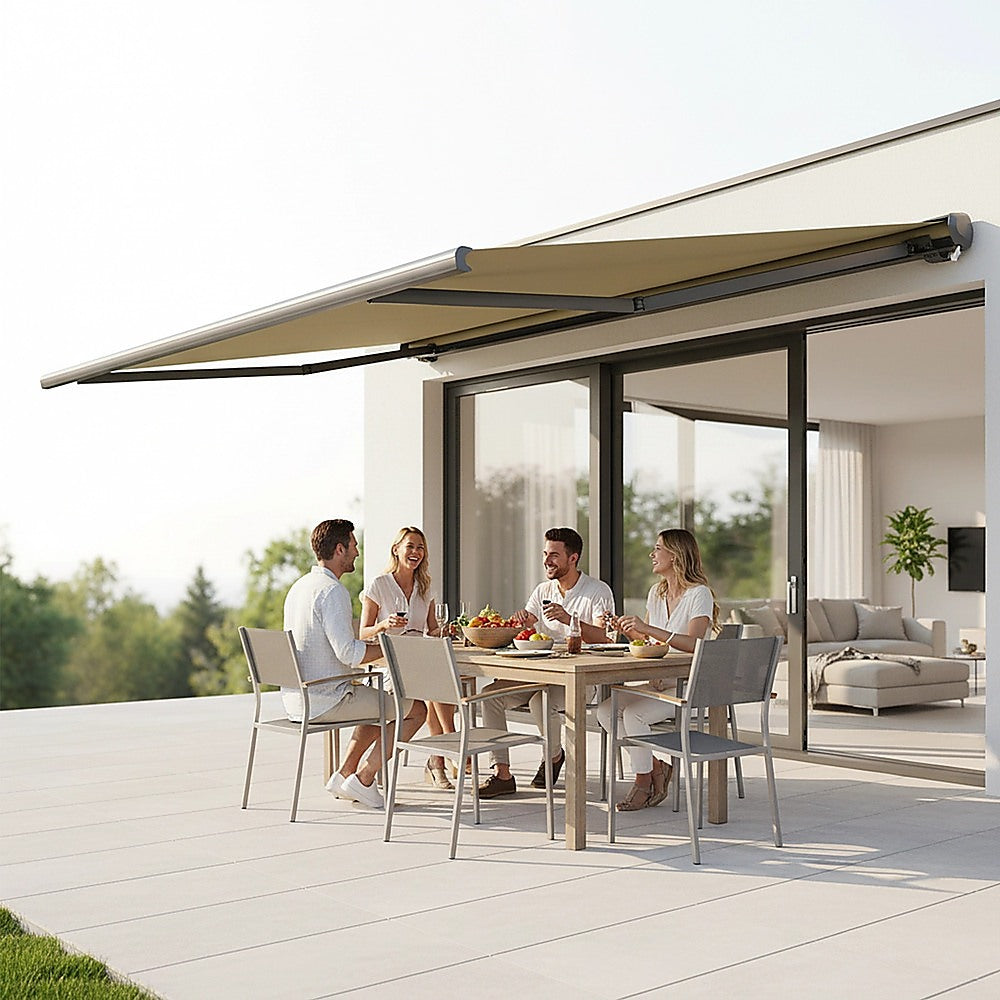 5.5m x 3.0m Retractable Folding Arm Awning Heavy Duty Full Cassette Motorised