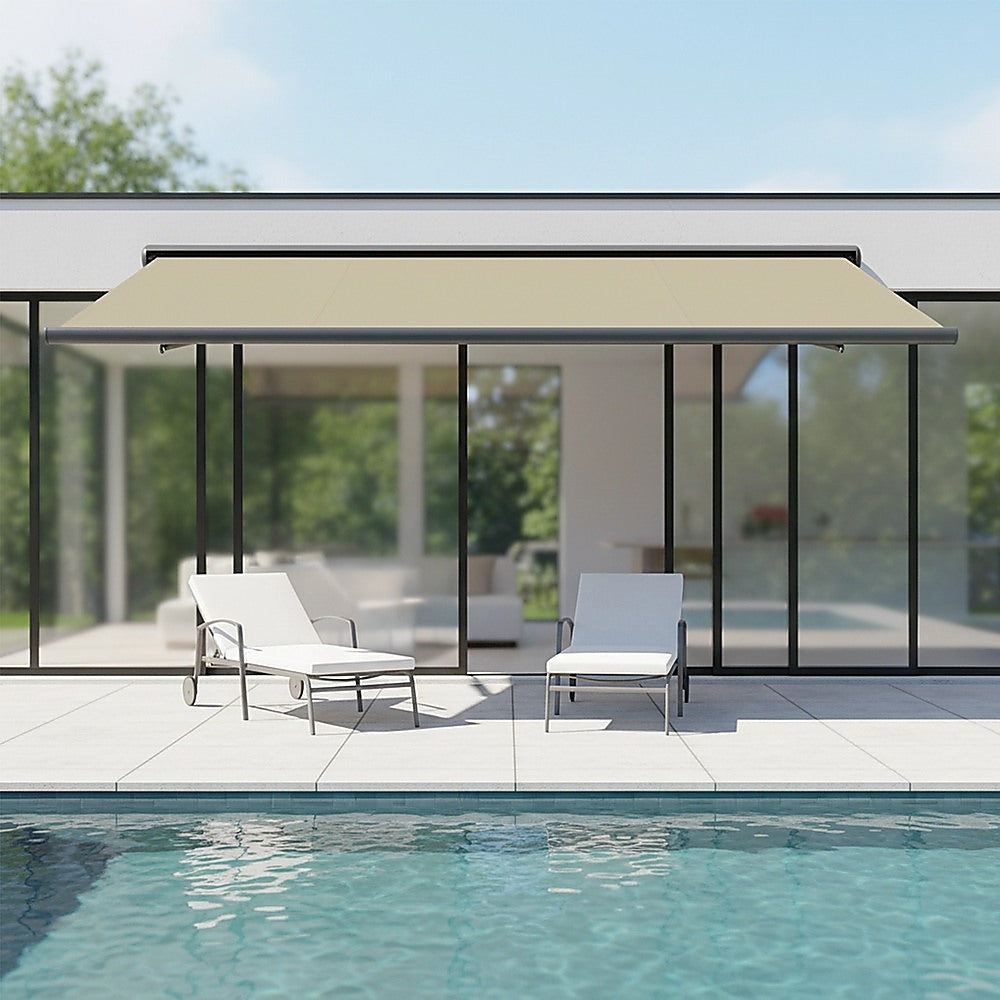 5.5m x 3.0m Retractable Folding Arm Awning Heavy Duty Full Cassette Motorised