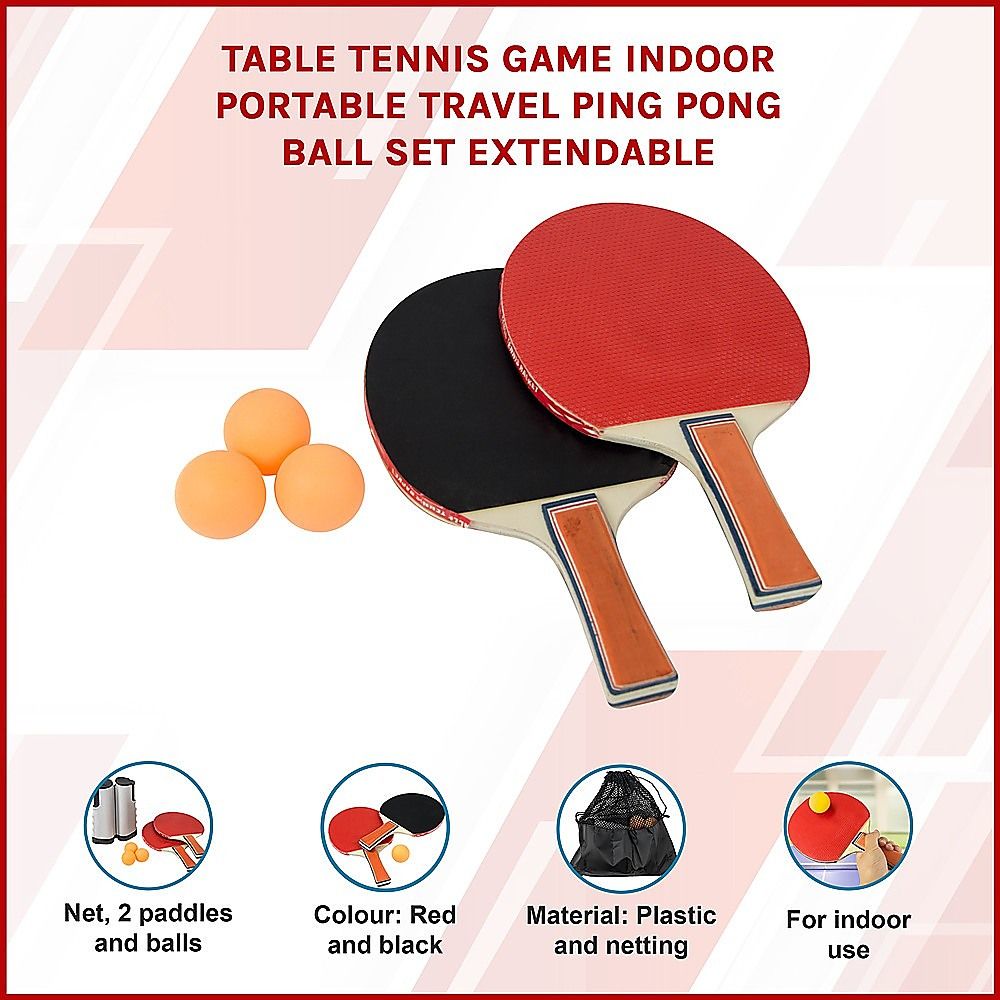 Portable Table Tennis Set with Extendable Net, 2 Paddles & 2 Ping Pong Balls