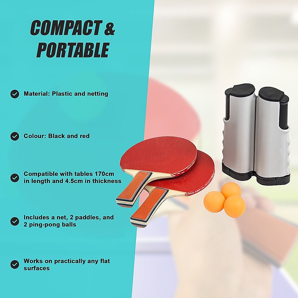 Portable Table Tennis Set with Extendable Net, 2 Paddles & 2 Ping Pong Balls