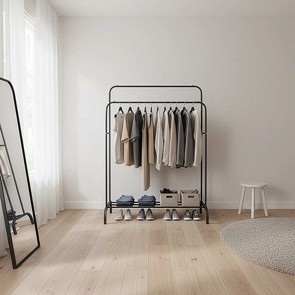 Heavy Metal Double Clothes Rail Hanging Rack Garment Display Stand Storage Shelf