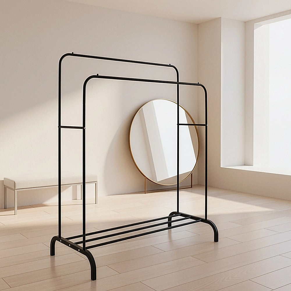Heavy Metal Double Clothes Rail Hanging Rack Garment Display Stand Storage Shelf